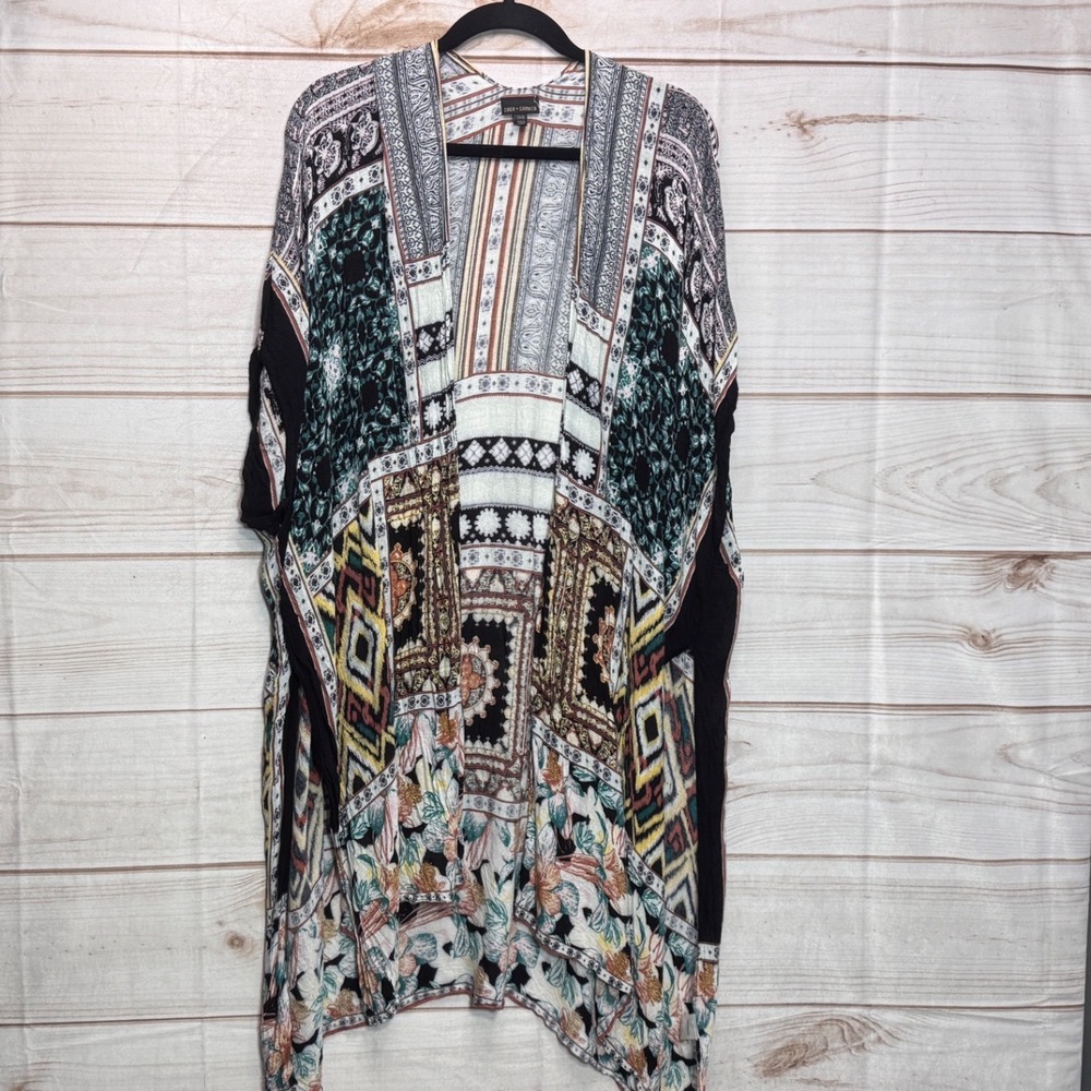 Coco + Carmen Kimono Wrap One Size Multi Color Geometric Paisley Boho Cardigan